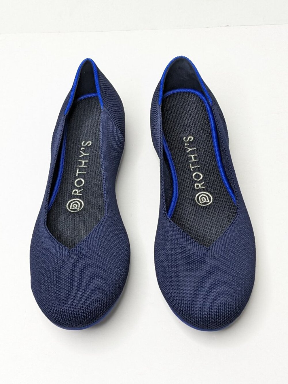 Rothy's The Flat Round Toe Slip-On Ballet Flats Navy Solid Knit Womens 8.5
